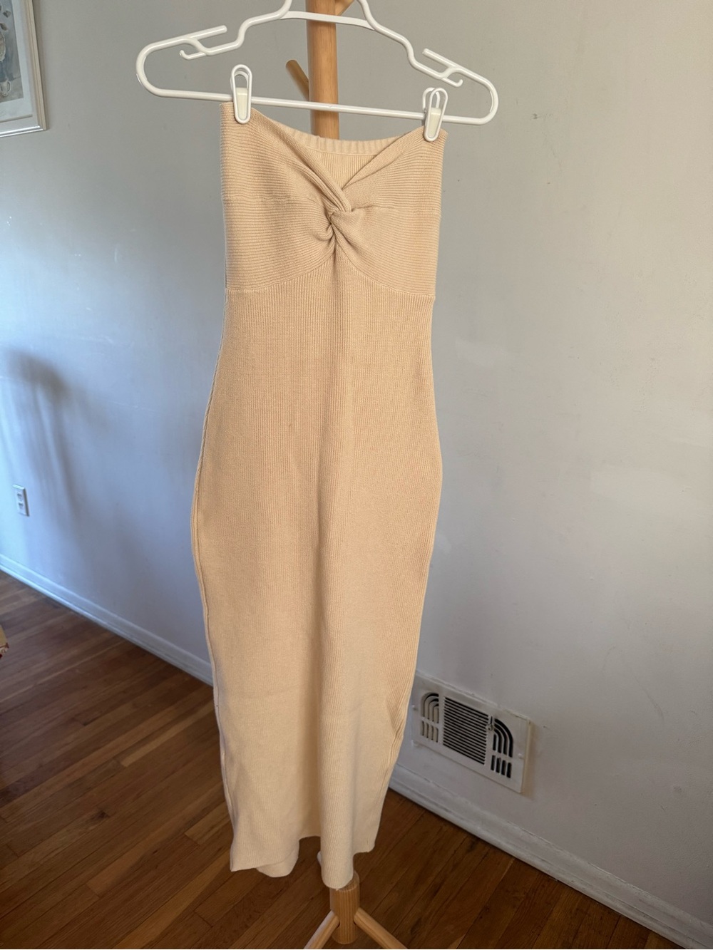 Strapless Knit Twist Front Maxi Dress - Cream